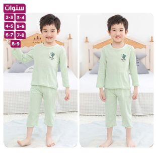 طقم بيجامة صيفي بأكمام طويلة من القطن الخالص للأولاد والبنات