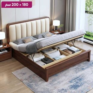 سرير من خشب الجوز مع 2 طاولة جانبية 180 × 200 سم 