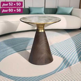 طاولة جانبية رخامية مع قاعدة فولاذية بنمط خشبي