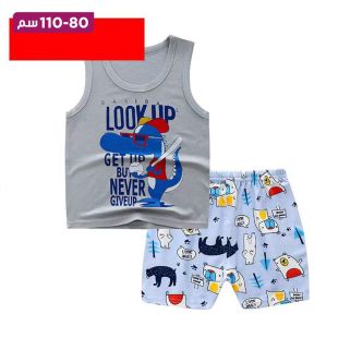طقم قطن صيفي فيست وشورت للأطفال بتصميم Dino Look