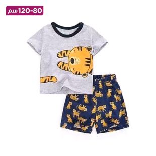 طقم قطن صيفي تيشرت وشورت للأطفال بتصميم Tiny Tiger