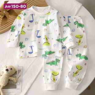 طقم بيجامة قطن للأطفال برسمة تماسيح