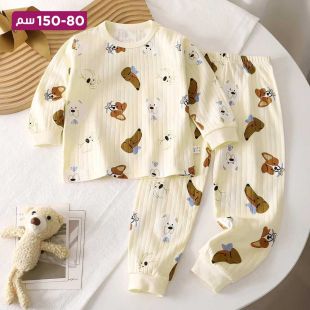 طقم بيجامة قطن للأطفال برسمة كلاب كرتونية
