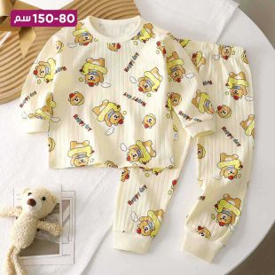 طقم بيجامة قطن للأطفال برسمة دببة كرتونية