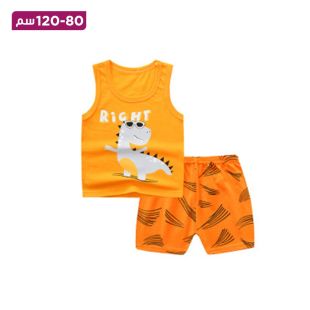 طقم قطن صيفي فيست وشورت للأطفال بتصميم Cool Dino