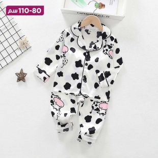 طقم بيجامة قطن بأكمام طويلة بتصميم Cow للأطفال