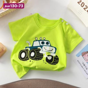 تيشيرت قطن نصف كم بتصميم Green Car للأطفال