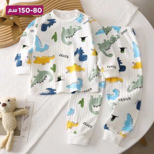 طقم بيجامة قطن للأطفال برسمة ديناصورات