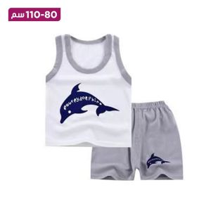 طقم قطن صيفي فيست وشورت للأطفال بتصميم Blue Dolphin