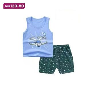 طقم قطن صيفي فيست وشورت للأطفال بتصميم Dream Flight