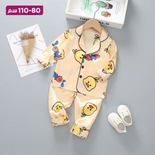 طقم بيجامة قطن بأكمام طويلة بتصميم كرتوني للأطفال