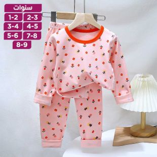 طقم بيجامة بطبعة ورود صغيرة من القطن الخالص بأكمام طويلة للأولاد والبنات