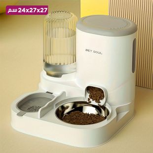 وعاء طعام للحيوانات الأليفة من الستانلس ستيل مع موزع مياه 27 × 27 × 24 سم