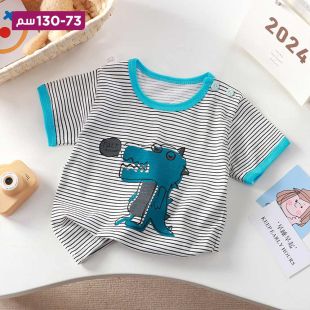 تيشيرت قطن نصف كم بتصميم Blue Dinosaur للأطفال