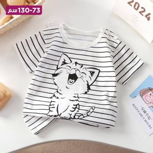 تيشيرت قطن نصف كم بتصميم Cat للأطفال