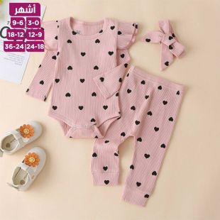 طقم Black Heart من ثلاث قطع للبنات حديثي الولادة