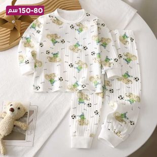 طقم بيجامة قطن للأطفال برسمة فيلة وكرة قدم