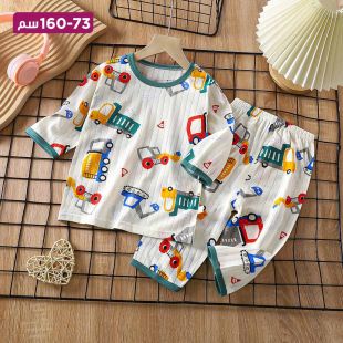 بيجاما قطن بأكمام بتصميم Transport للأطفال