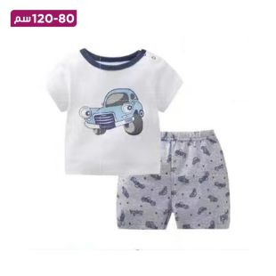 طقم قطن صيفي تيشرت وشورت للأطفال بتصميم Blue Ride