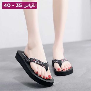 نعال منقوش بكعب سميك للسيدات