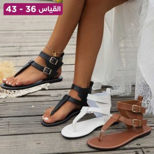 صندل بتصميم روماني عصري بحزام وإبزيم للسيدات