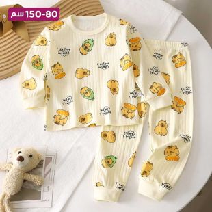 طقم بيجامة قطن للأطفال برسمة دببة لطيفة