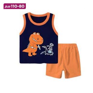 طقم قطن صيفي فيست وشورت للأطفال بتصميم Dino Fun