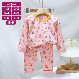 طقم بيجامة بطبعة ورد من القطن الخالص بأكمام طويلة للأولاد والبنات
