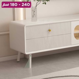 طاولة تليفزيون خشبية مع أدراج وأبواب شفافة