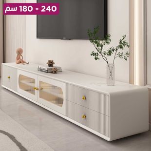 طاولة تليفزيون خشبية بتصميم فرنسي مع أدراج وأبواب شفافة