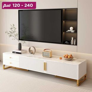 طاولة تلفزيون خشبية مع أبواب وأدراج