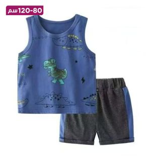 طقم قطن صيفي فيست وشورت للأطفال بتصميم Dino Squad