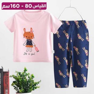 بيجامة صيفية بأكمام قصيرة وتصميم كرتوني لطيف