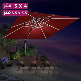 مظلة خارجية مربعة بإضاءة LED شمسية وقاعدة تثبيت