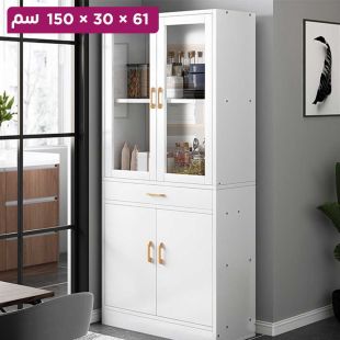 منظم خشبي متعدد الإستخدامات مع درج وأبواب - 61 × 30 × 150 سم