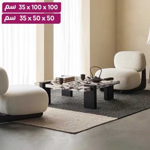 طاولة جانبية رخامية مع قاعدة من الخشب الصلب