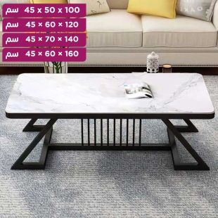 طاولة جانبية من الزجاج المقسي بنقشة رخام مع قاعدة فولاذية