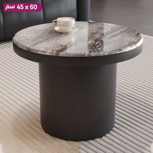 طاولة دائرية من حجر الكريستال الزجاجي مع قاعدة خشبية - 60 × 45 سم