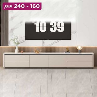 طاولة تلفزيون من الخشب المضغوط عصرية مع 4 أدراج وأبواب مزدوجة