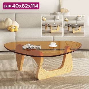 طاولة زجاجية مع قاعدة من خشب الجوز - 114 × 82 × 40 سم