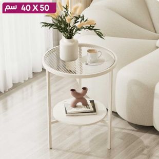 طاولة جانبية من الزجاج المضلع بإطار معدني مع رف تخزين - 50 × 40 سم