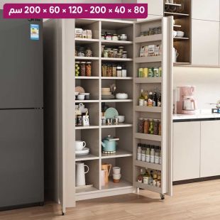 منظم مطبخ من خشب هندسي مع باب مزدوج بعجلات