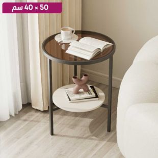 طاولة جانبية زجاجية بإطار معدني مع رف تخزين - 50 × 40 سم