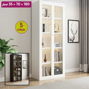 منظم معدني 5 طبقات بأبواب زجاجية - 180 × 70 × 35 سم