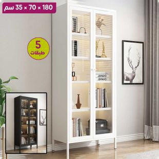 منظم معدني 5 طبقات بأبواب زجاجية - 180 × 70 × 35 سم