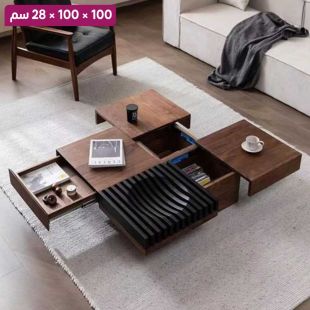 طاولة من خشب الجوز مع درج ومساحات تخزين مدمجة - 100 × 100 × 28 سم