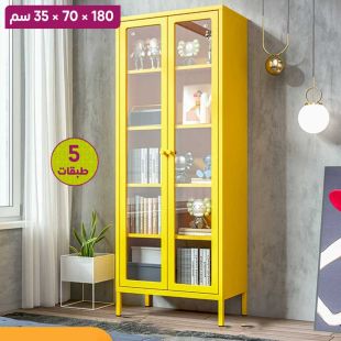 منظم كتب معدني 5 طبقات بأبواب زجاجية مزدوجة - 180 × 70 × 35 سم
