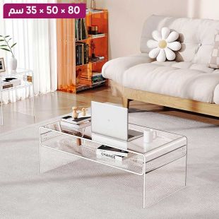 طاولة أكريليك جانبية مع رف تخزين - 80 × 50 × 35 سم