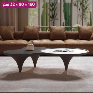 طاولة جانبية من الخشب الطبيعي مع حجر صخري - 160 × 90 × 32 سم