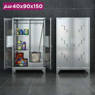 منظم ستانلس ستيل 3 طبقات مع باب مزدوج بقفل - 150 × 90 × 40 سم